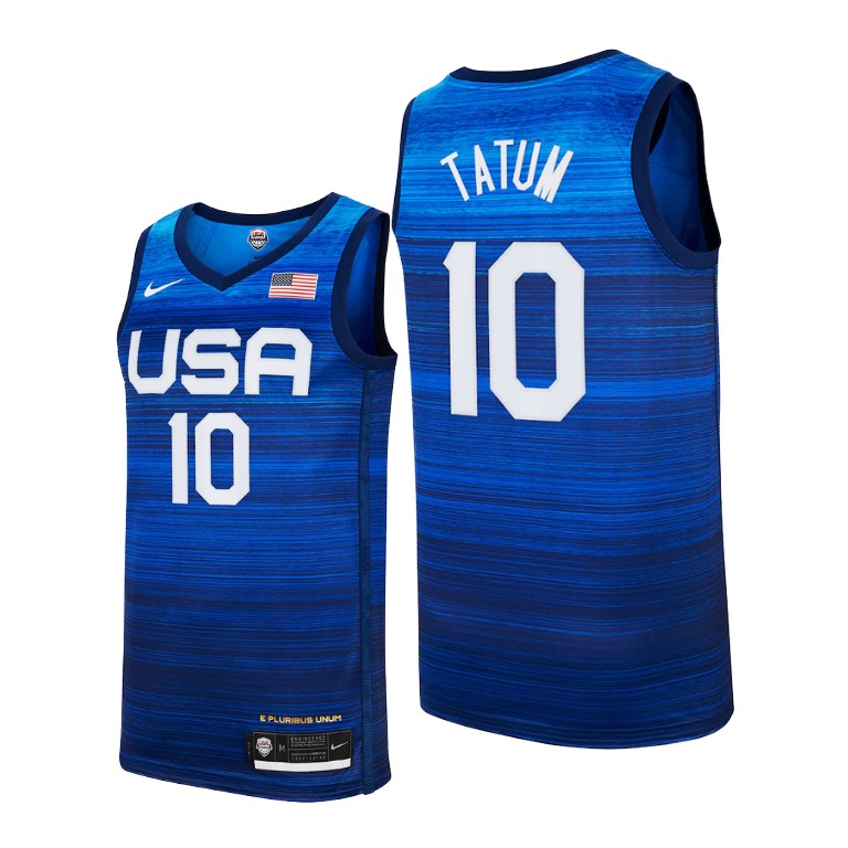 Men's USA Basketball #10 Jayson Tatum 2021 Blue Tokyo Olympics Stitched Away Jersey